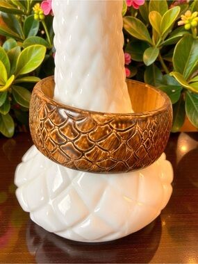 Vintage chunky snakeskin resin statement bracelet, warm brown, Bold Edgy Chic